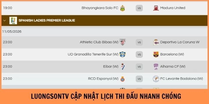 Lịch bóng đá chi tiết giúp bạn trải nghiệm dễ ở Luongsontv